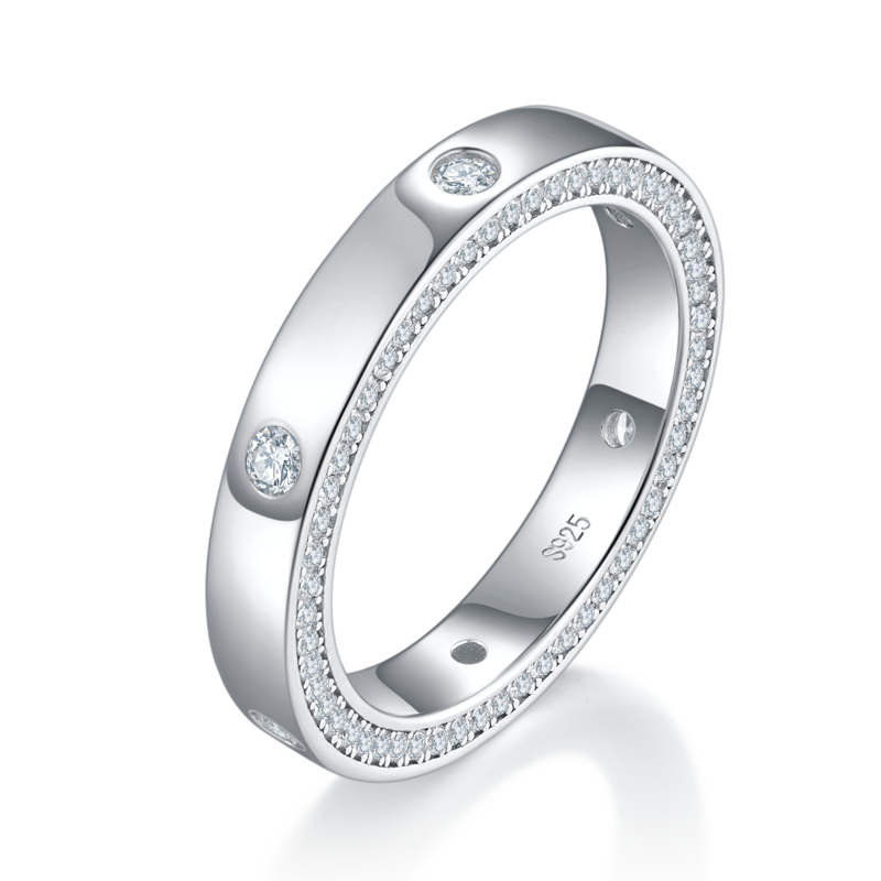 简约时尚S925银镀白金女戒定制选款副石莫桑钻0.81ct