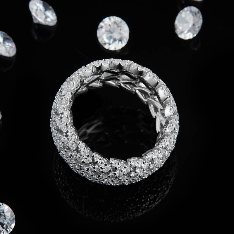 Affordable Luxury满钻排戒S925银镀白金Women's Ring定制选款副石Moissanite2.1ct