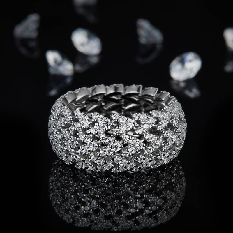 Affordable Luxury满钻排戒S925银镀白金Women's Ring定制选款副石Moissanite2.1ct