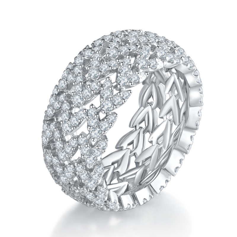 Affordable Luxury满钻排戒S925银镀白金Women's Ring定制选款副石Moissanite2.1ct