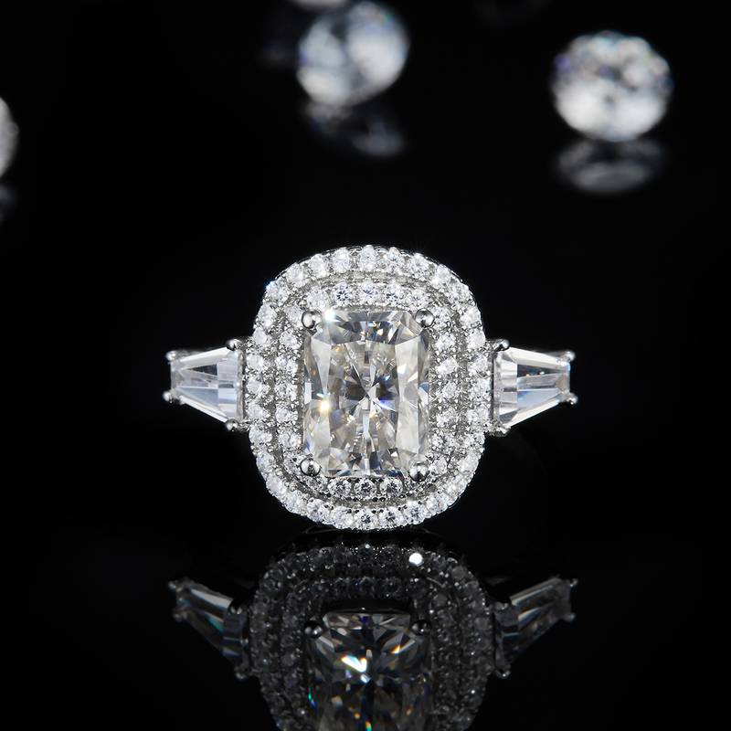豪华枕形Women's RingS925银镀白金定制选款Moissanite2.0ct/副石高碳钻