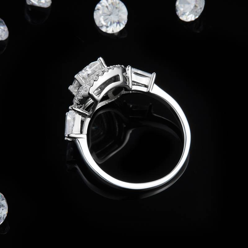 豪华枕形Women's RingS925银镀白金定制选款Moissanite2.0ct/副石高碳钻