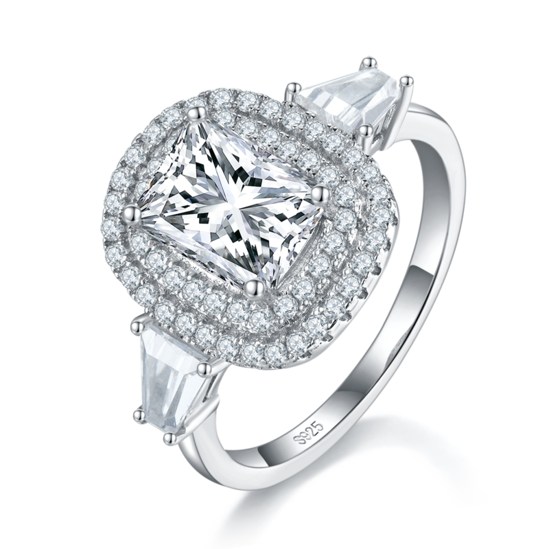 豪华枕形Women's RingS925银镀白金定制选款Moissanite2.0ct/副石高碳钻