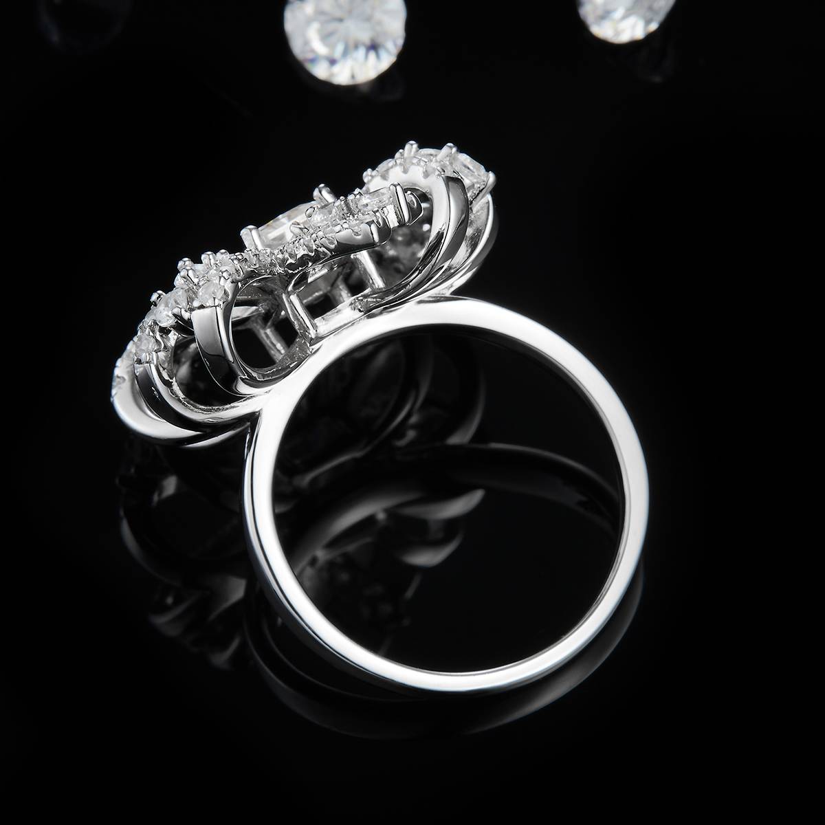 Full Diamond Light Luxury Bow Women's Ring S925 Silver Plated Platinum Customized Selection Main Stone Moissanite 1.0ct/Sub Stone Cubic Zirconia