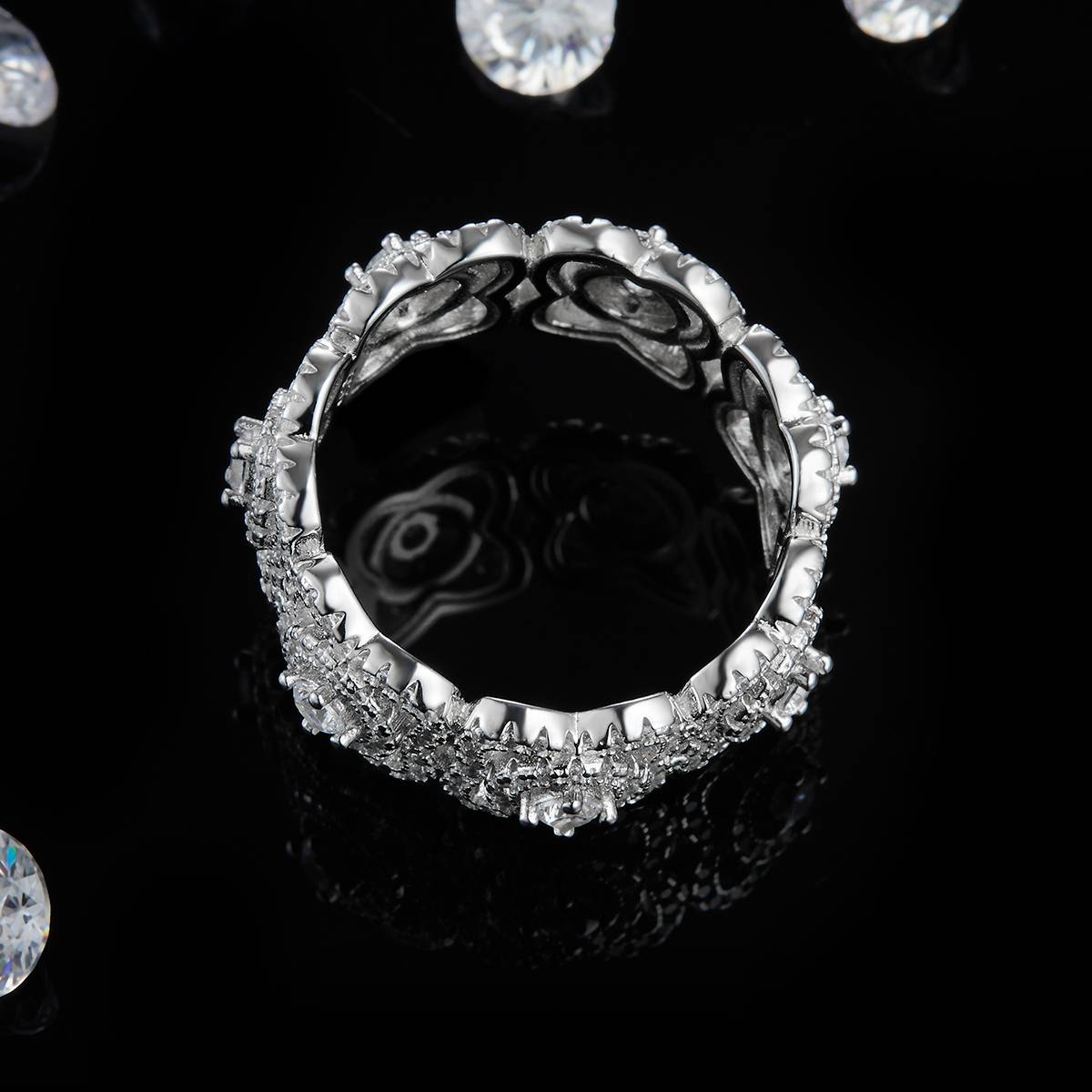 Light luxury full diamond lined ring S925 silver plated platinum women's ring custom selection accessory stone Moissanite 1.5ct