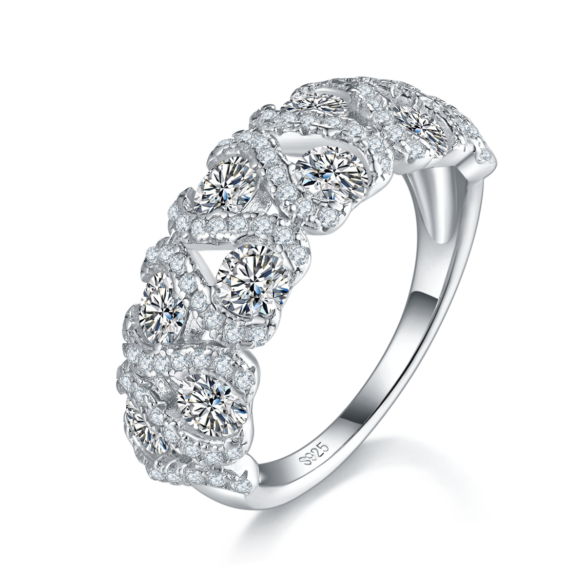 轻奢排戒S925银镀白金女戒定制选款副石莫桑钻2.4ct