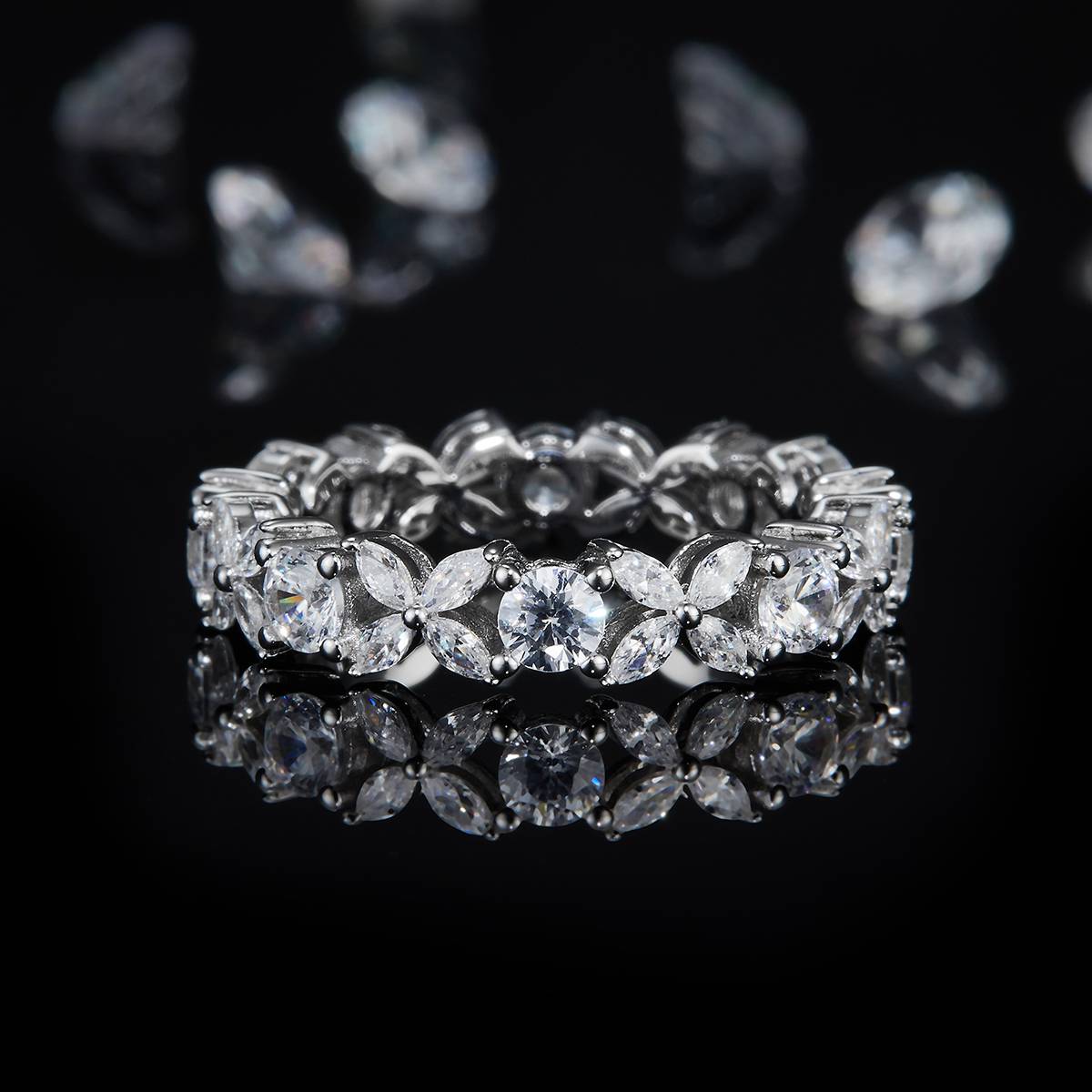 Irregular Broken Diamond Ring S925 Silver Plated Platinum Women's Ring Customized Selection Secondary Stone Moissanite 3.2ct