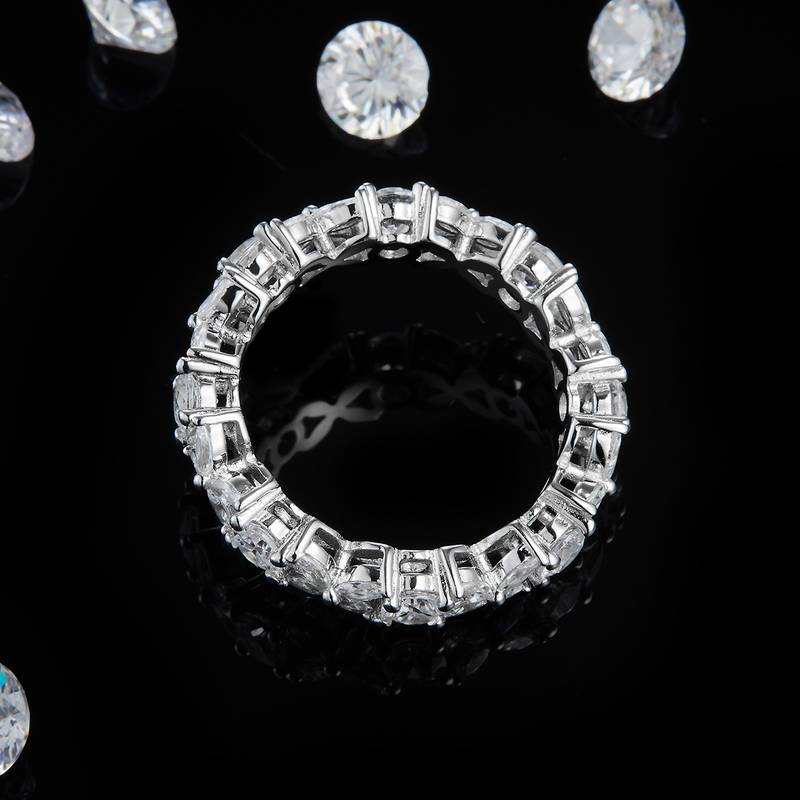 不规则碎钻排戒S925银镀白金女戒定制选款副石莫桑钻3.2ct