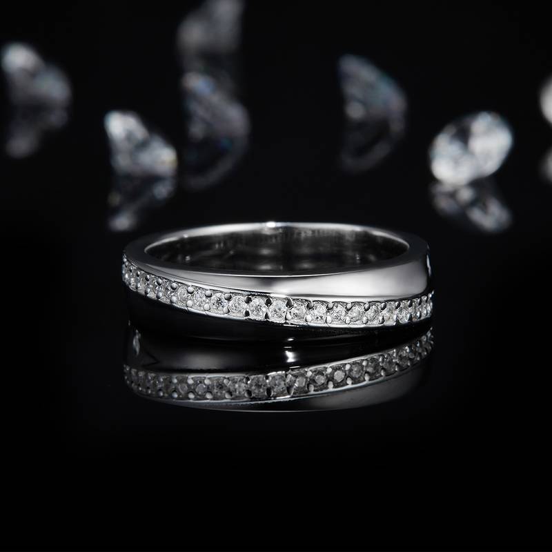 简约排戒S925银镀白金Women's Ring定制选款副石Moissanite0.15ct