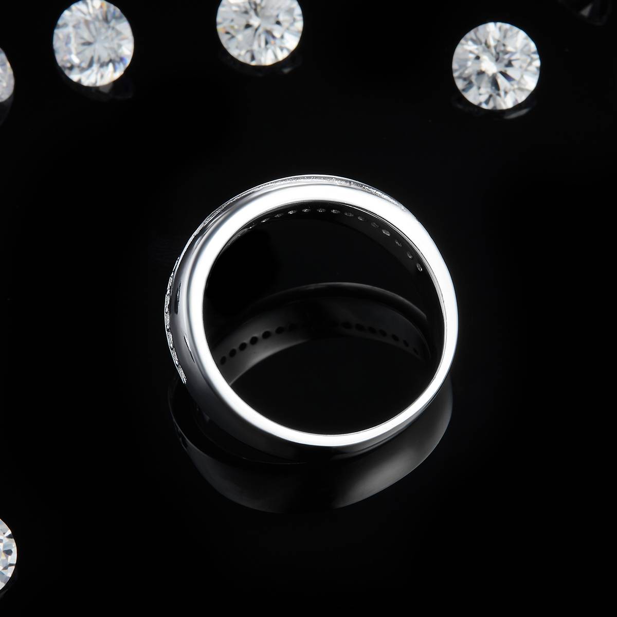 简约排戒S925银镀白金女戒定制选款副石莫桑钻0.15ct