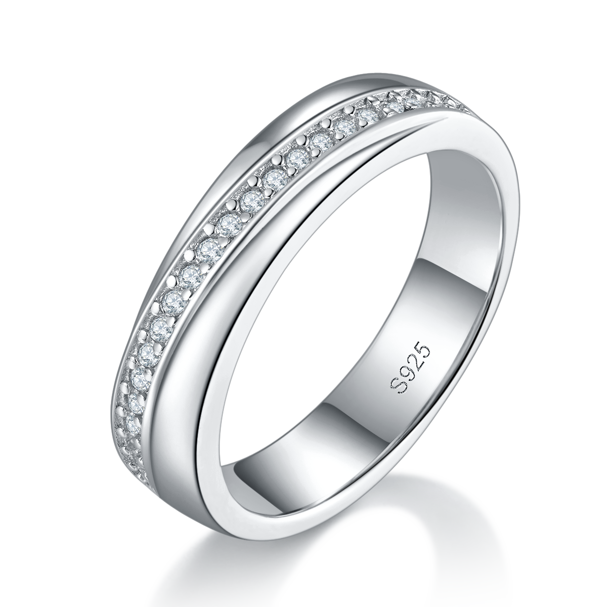 简约排戒S925银镀白金女戒定制选款副石莫桑钻0.15ct