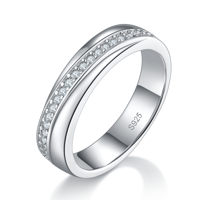 简约排戒S925银镀白金Women's Ring定制选款副石Moissanite0.15ct