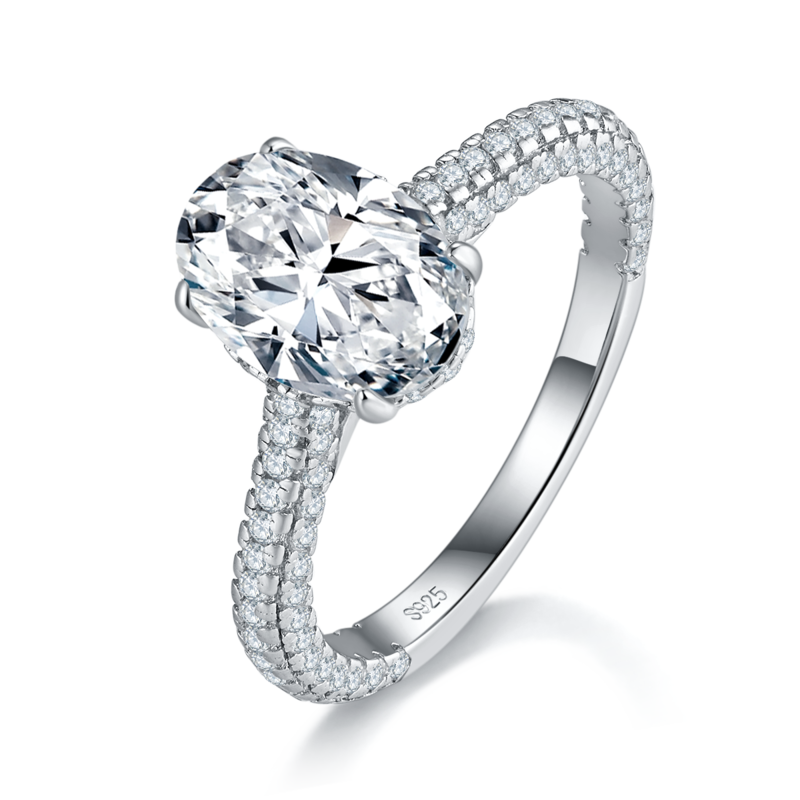 蛋形女戒S925银镀白金定制选款莫桑钻2.5ct/副石高碳钻