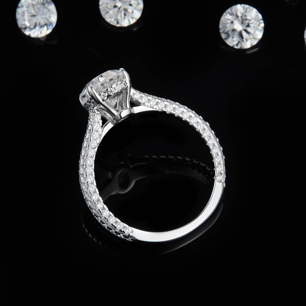 蛋形女戒S925银镀白金定制选款莫桑钻2.5ct/副石高碳钻