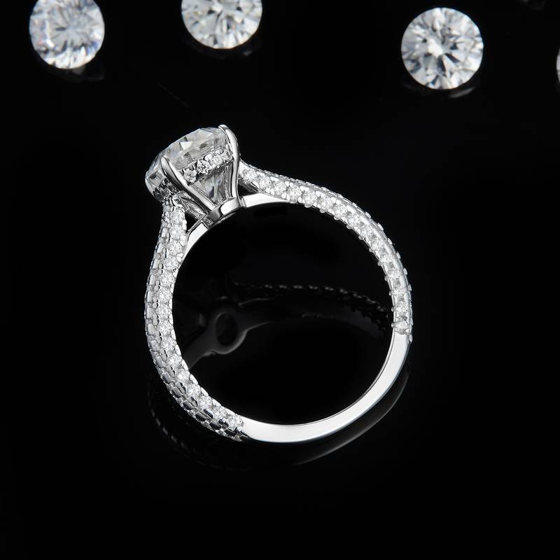 蛋形女戒S925银镀白金定制选款莫桑钻2.5ct/副石高碳钻