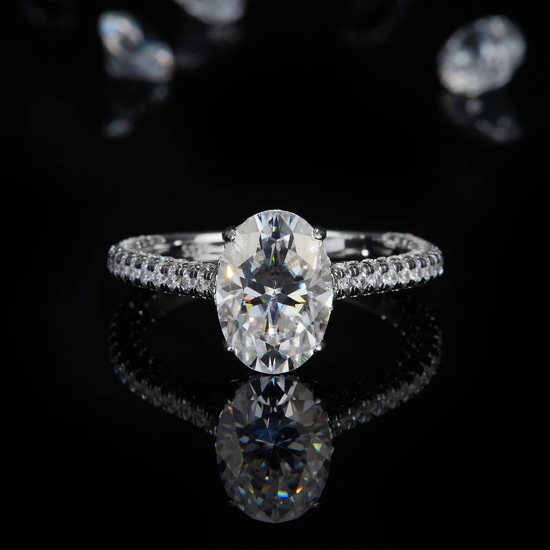 蛋形女戒S925银镀白金定制选款莫桑钻2.5ct/副石高碳钻