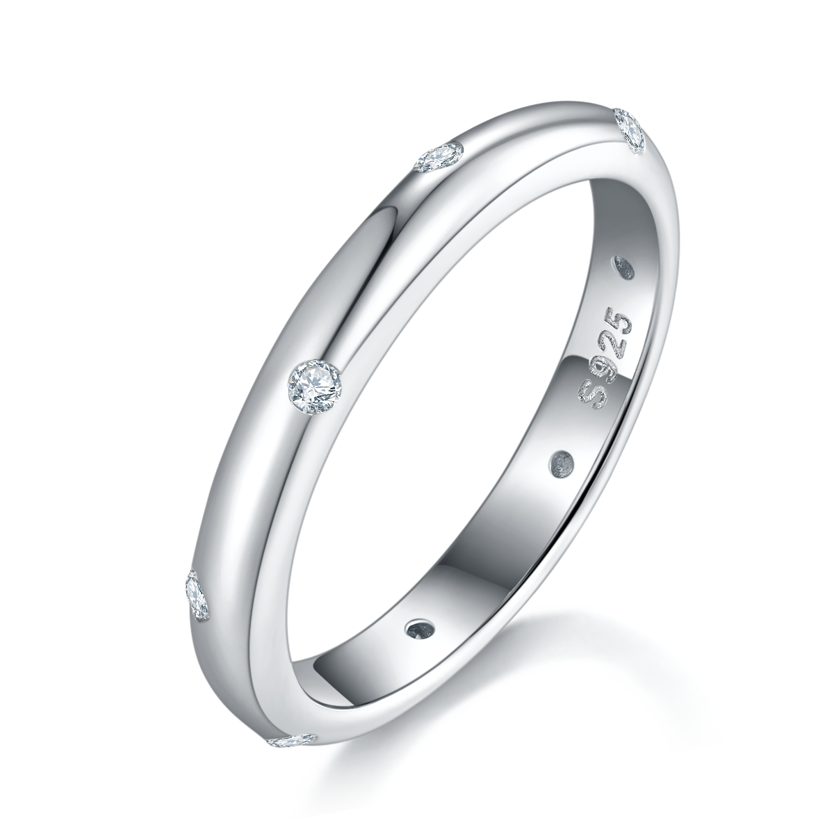 简约女戒S925银镀白金定制选款副石莫桑钻0.14ct