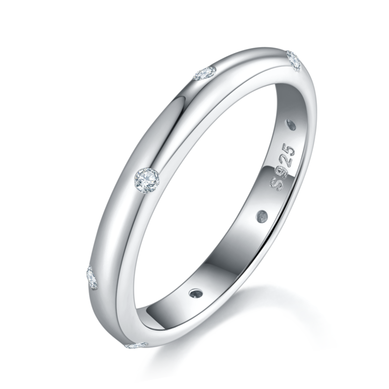 简约Women's RingS925银镀白金定制选款副石Moissanite0.14ct