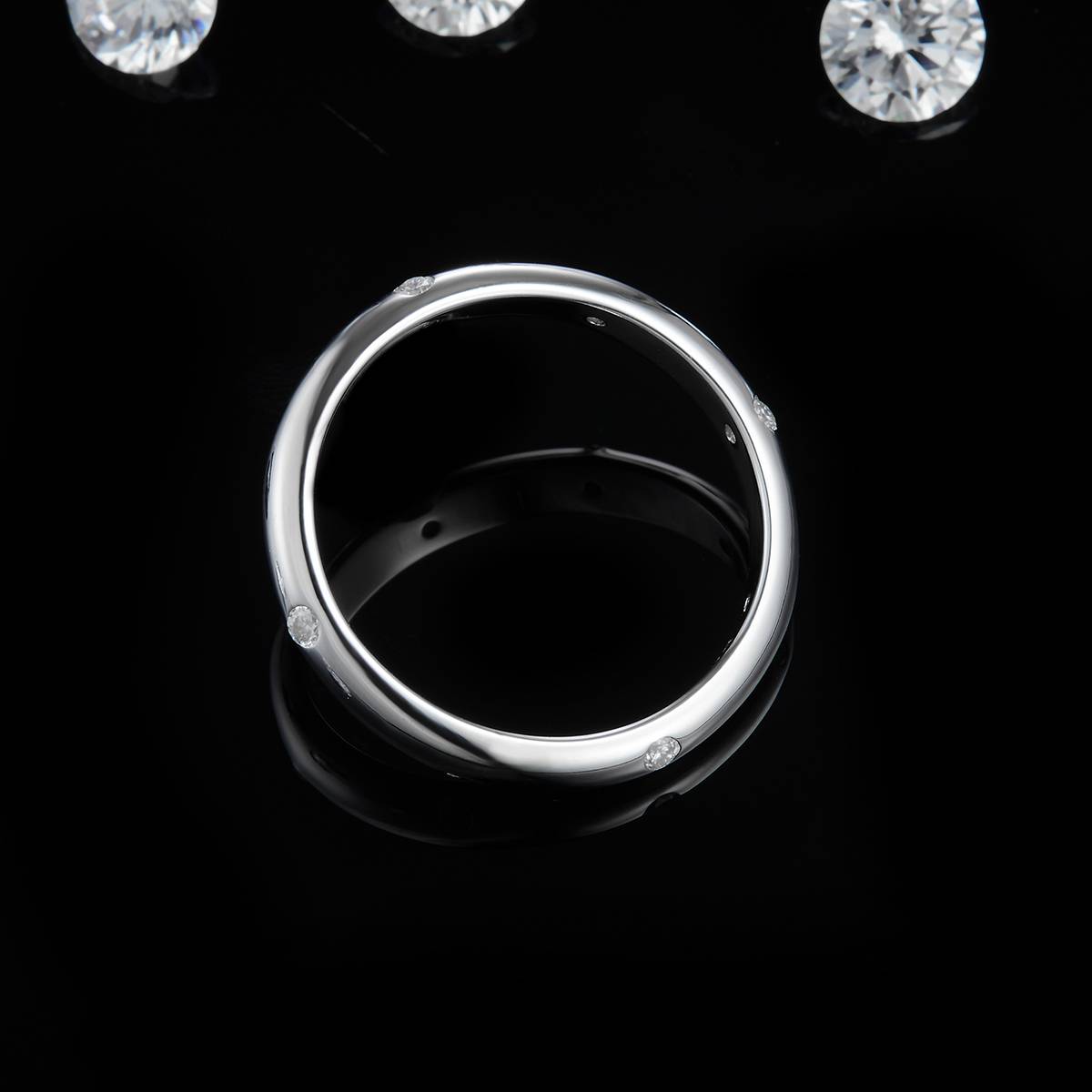 简约女戒S925银镀白金定制选款副石莫桑钻0.14ct