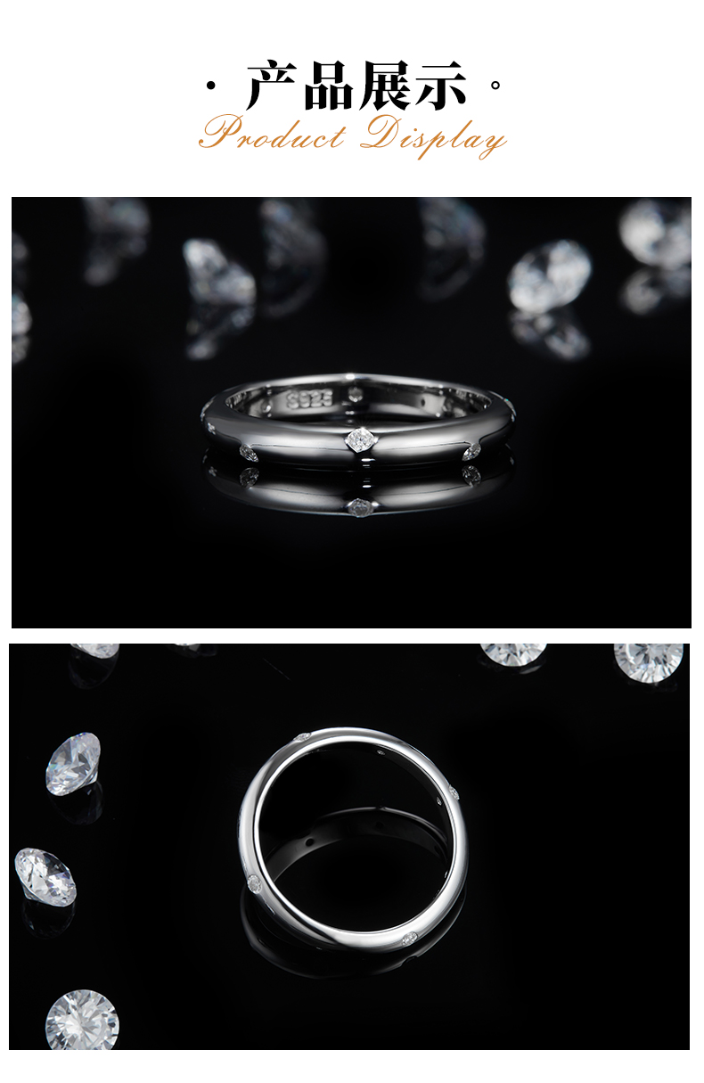 简约女戒S925银镀白金定制选款副石莫桑钻0.14ct - 3