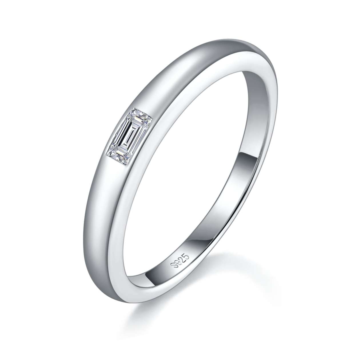 Simplified rectangular diamond S925 silver plated platinum customized selection main stone Moissanite 0.2ct