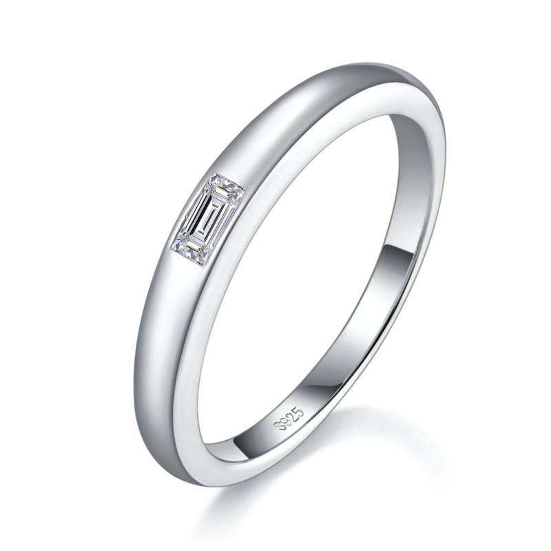 简约长方钻S925银镀白金定制选款主石莫桑钻0.2ct