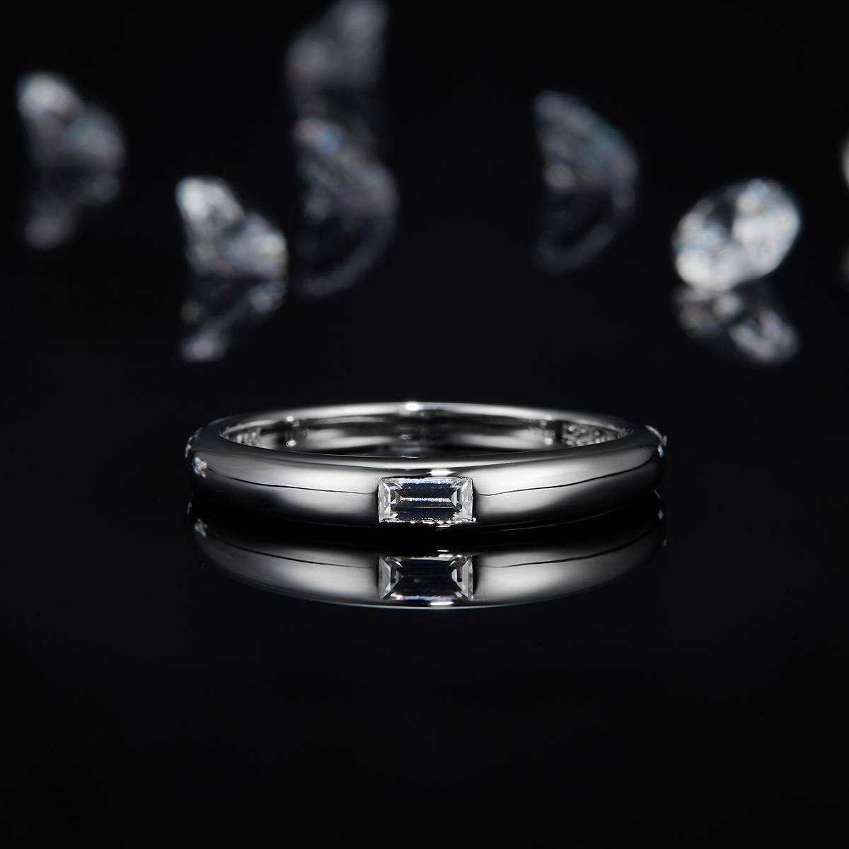 Simplified rectangular diamond S925 silver plated platinum customized selection main stone Moissanite 0.2ct