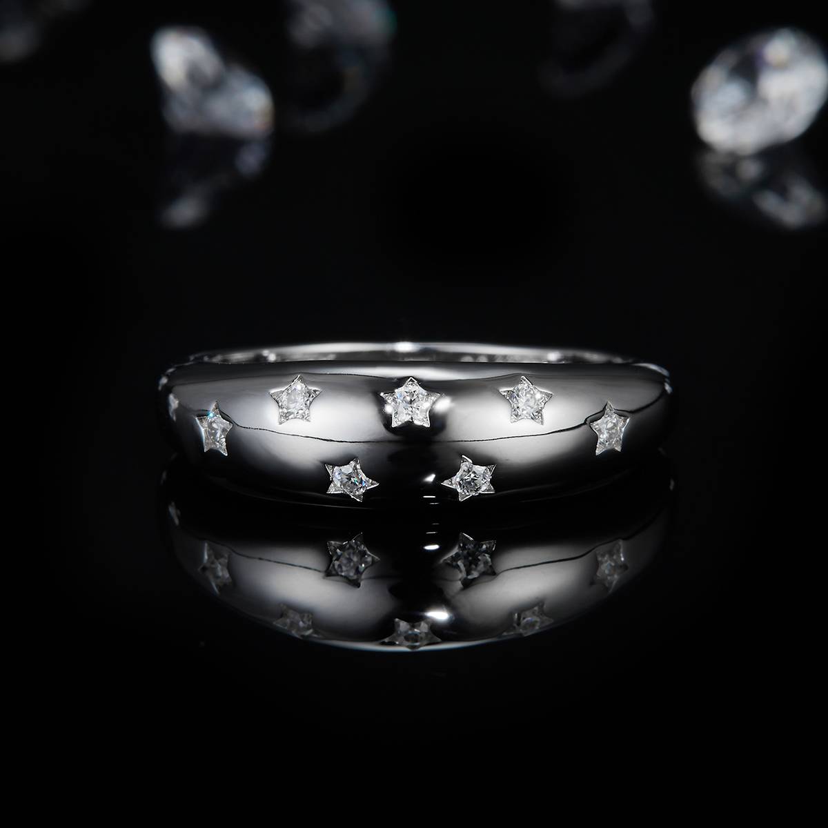 简约女戒S925银镀白金定制选款副石莫桑钻0.11ct