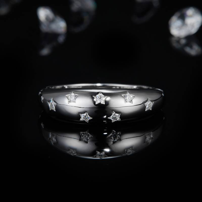 简约Women's RingS925银镀白金定制选款副石Moissanite0.11ct