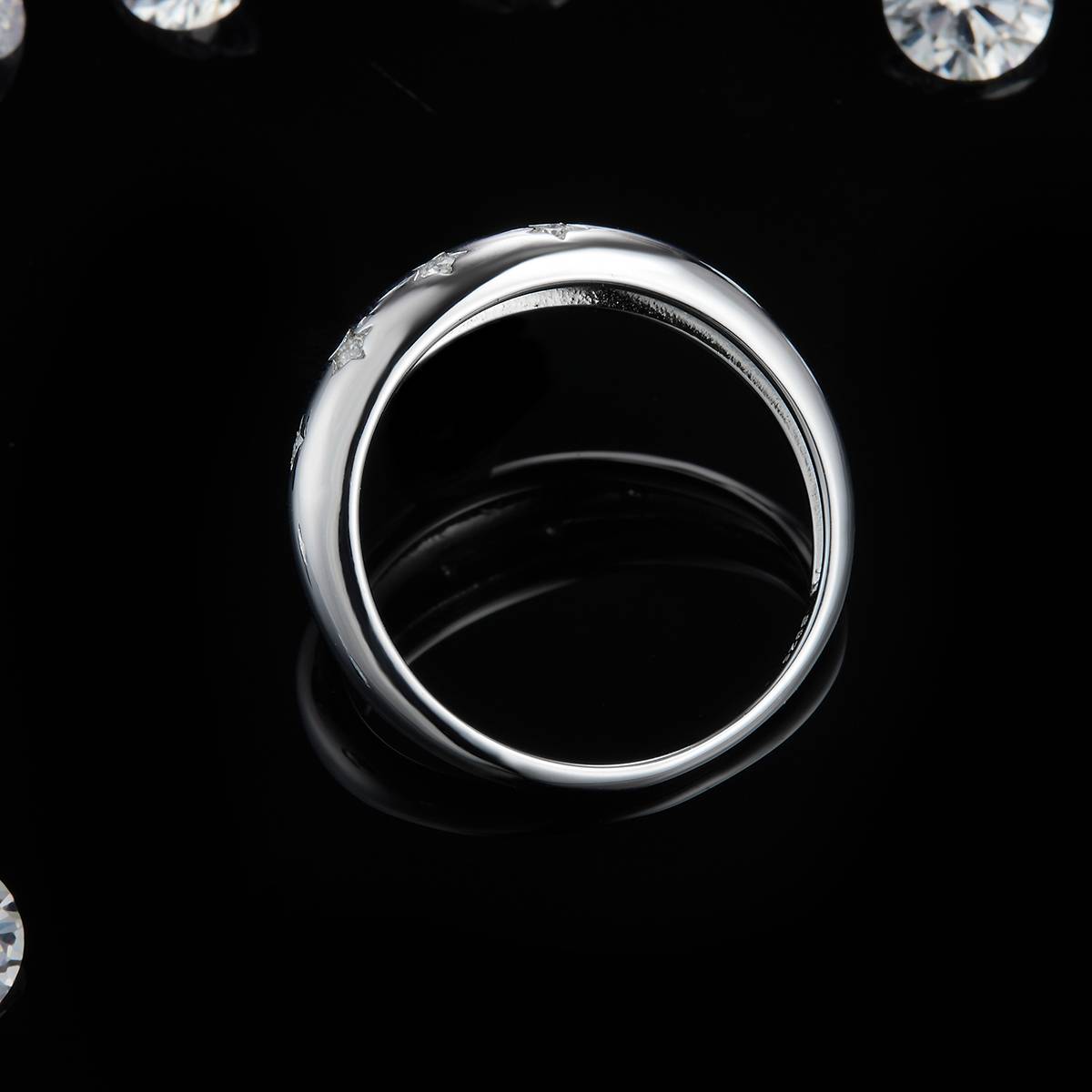 简约女戒S925银镀白金定制选款副石莫桑钻0.11ct