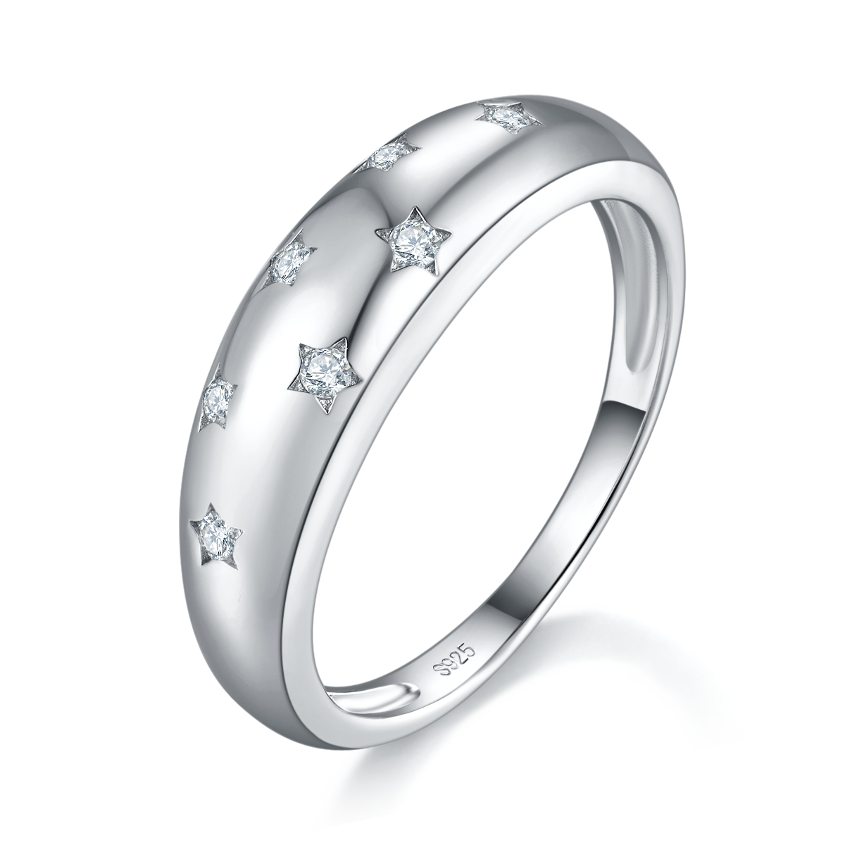 简约女戒S925银镀白金定制选款副石莫桑钻0.11ct