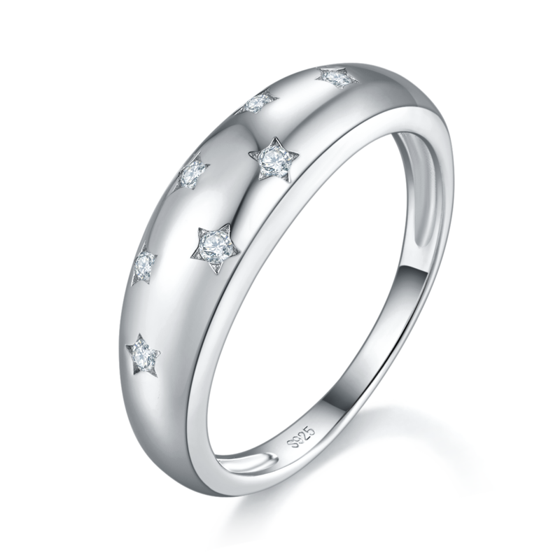 简约Women's RingS925银镀白金定制选款副石Moissanite0.11ct