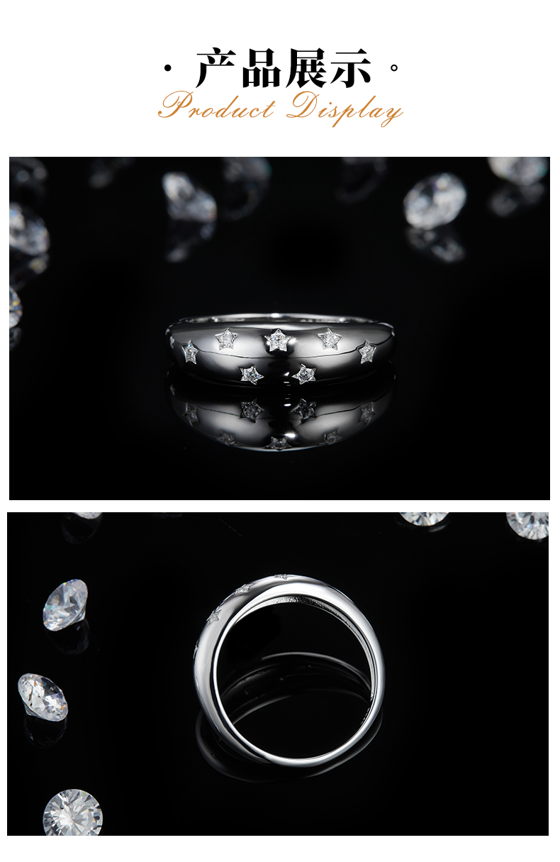 简约女戒S925银镀白金定制选款副石莫桑钻0.11ct - 3