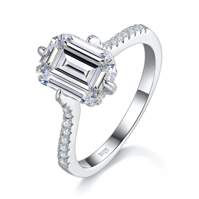 长方钻Women's RingS925银镀白金定制选款Moissanite2.0ct/副石高碳钻
