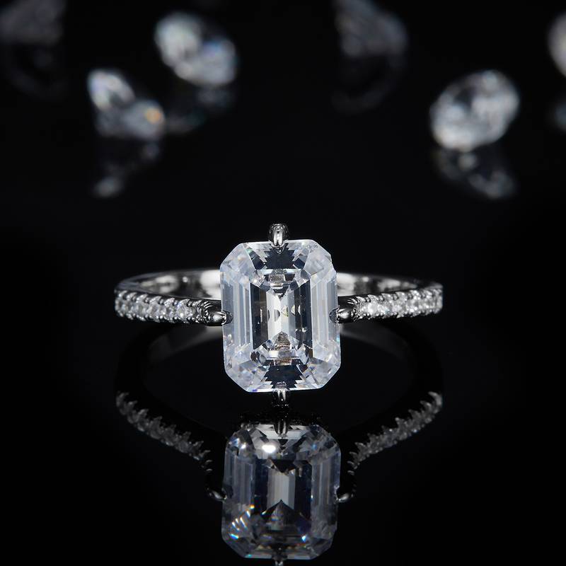 长方钻Women's RingS925银镀白金定制选款Moissanite2.0ct/副石高碳钻