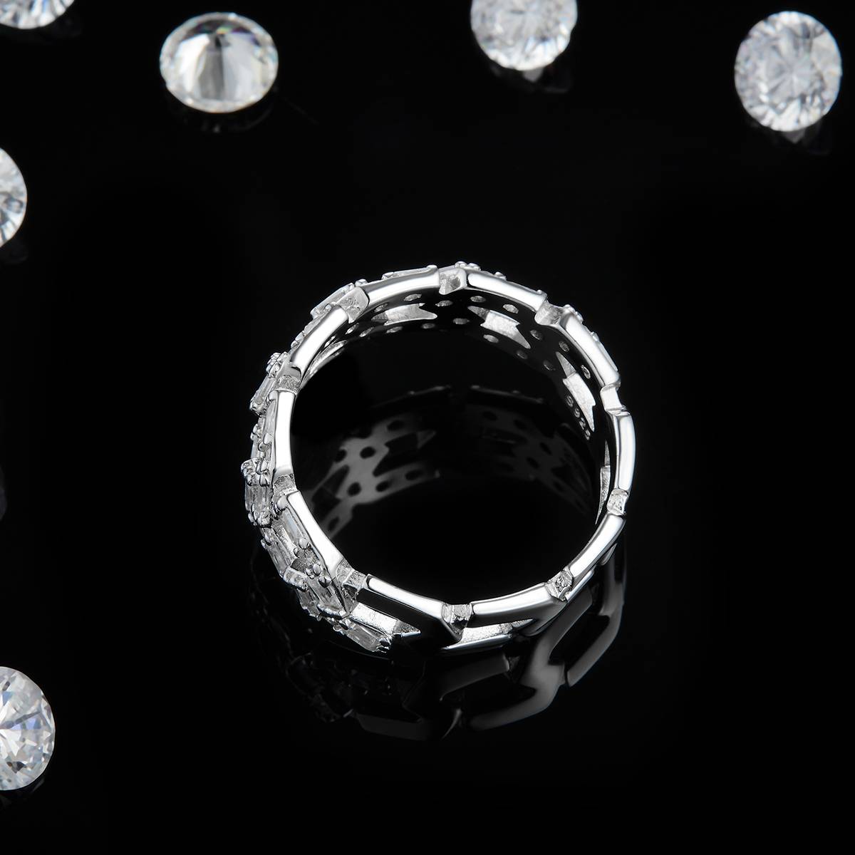 古巴链排戒S925银镀白金女戒定制选款副石莫桑钻1.62ct