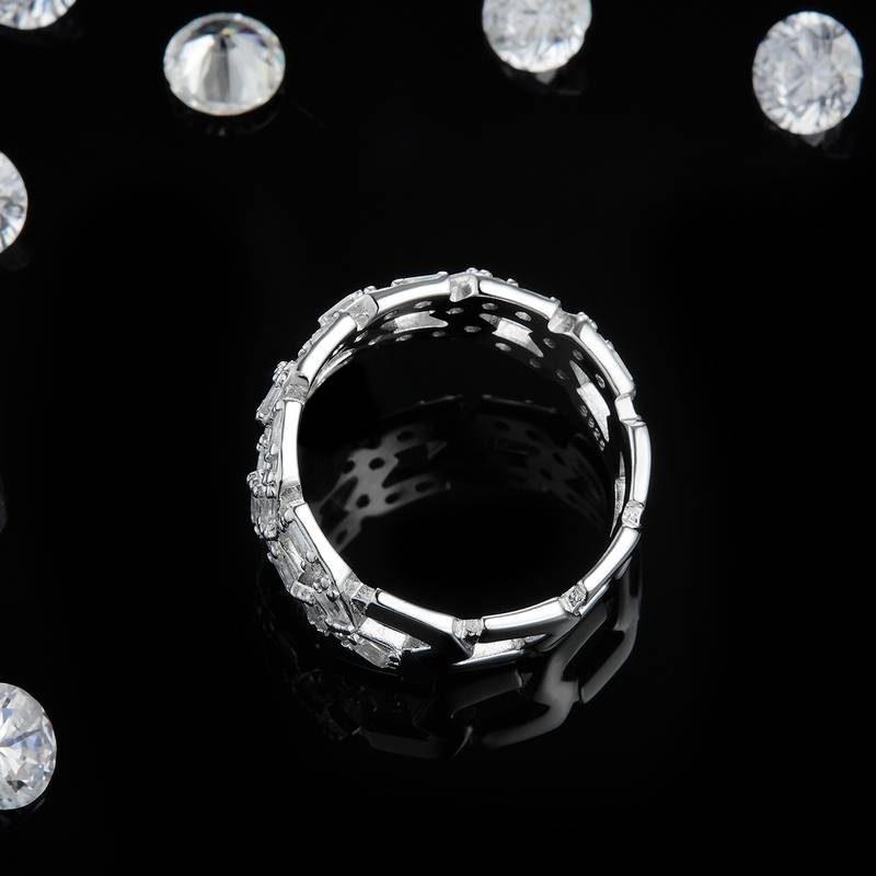 Cuban Chain排戒S925银镀白金Women's Ring定制选款副石Moissanite1.62ct