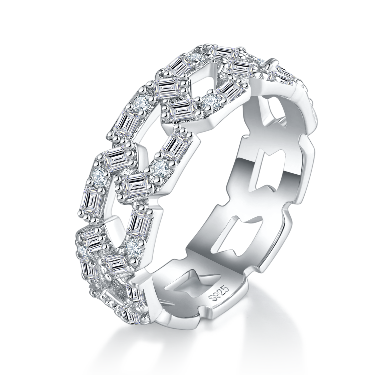 古巴链排戒S925银镀白金女戒定制选款副石莫桑钻1.62ct