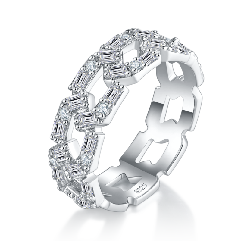 Cuban Chain排戒S925银镀白金Women's Ring定制选款副石Moissanite1.62ct