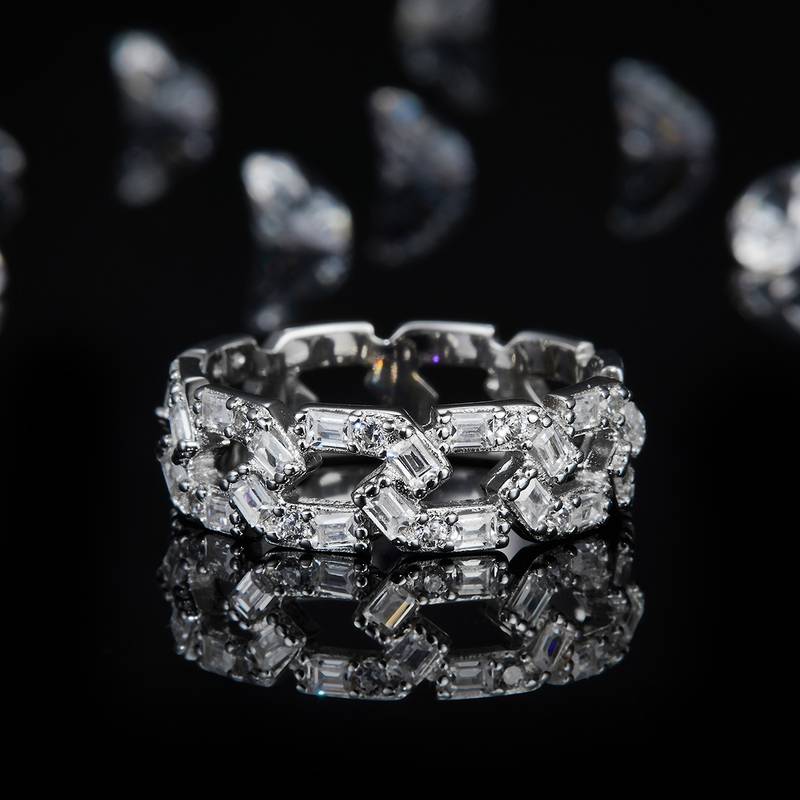 Cuban Chain排戒S925银镀白金Women's Ring定制选款副石Moissanite1.62ct