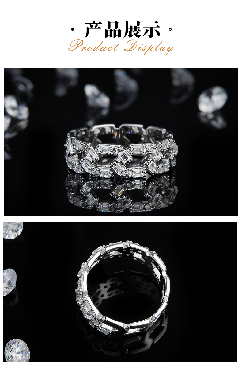 古巴链排戒S925银镀白金女戒定制选款副石莫桑钻1.62ct - 3