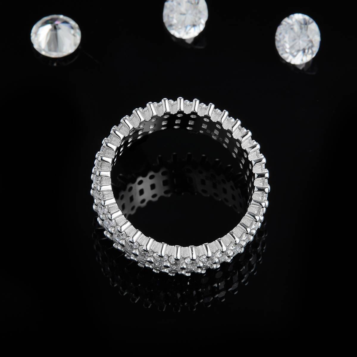 Rectangular Diamond Ring S925 Silver Plated Platinum Women's Ring Customized Selection Side Stone Moissanite 3.8ct