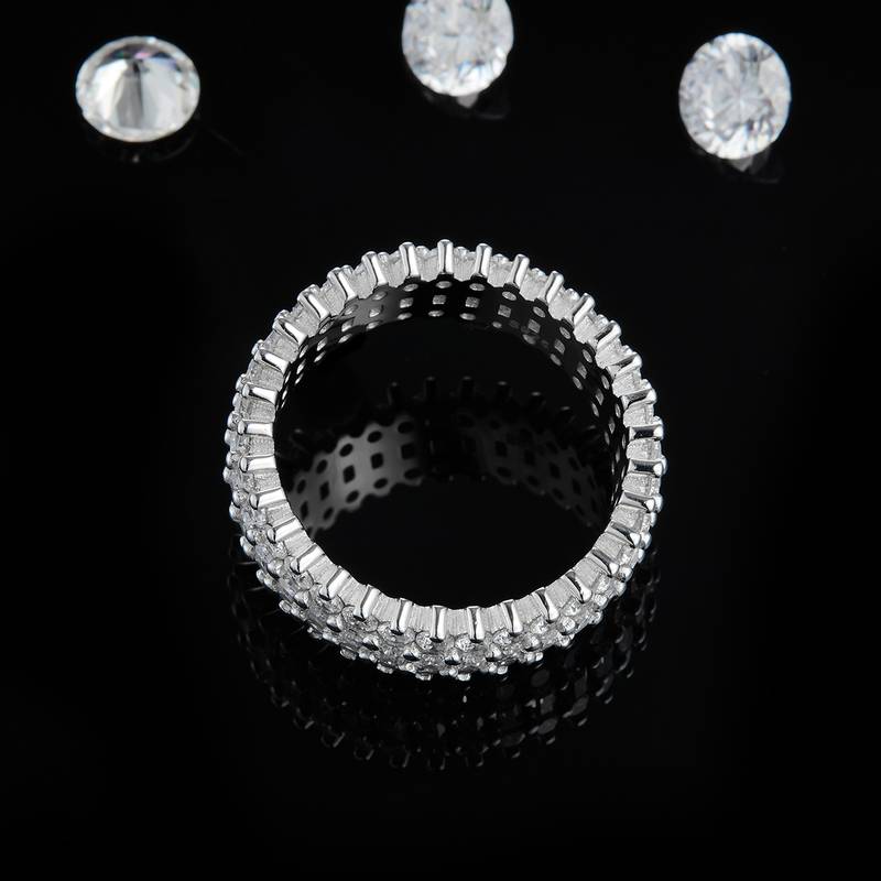 长方钻排戒S925银镀白金Women's Ring定制选款副石Moissanite3.8ct