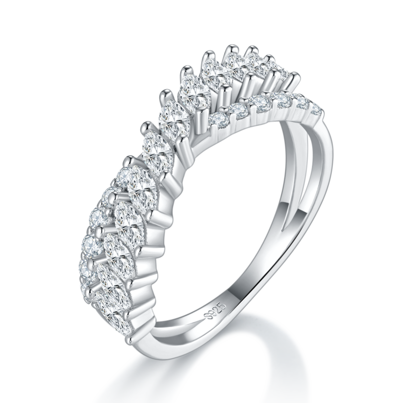 X字形满钻排戒S925银镀白金Women's Ring定制选款副石Moissanite1.45ct