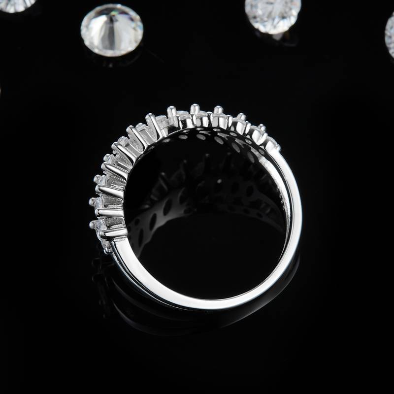 X字形满钻排戒S925银镀白金Women's Ring定制选款副石Moissanite1.45ct