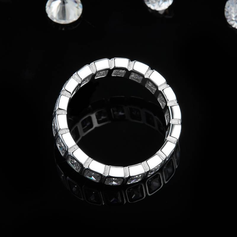 Affordable Luxury长方钻排戒S925银镀白金Women's Ring定制选款副石Moissanite5.1ct