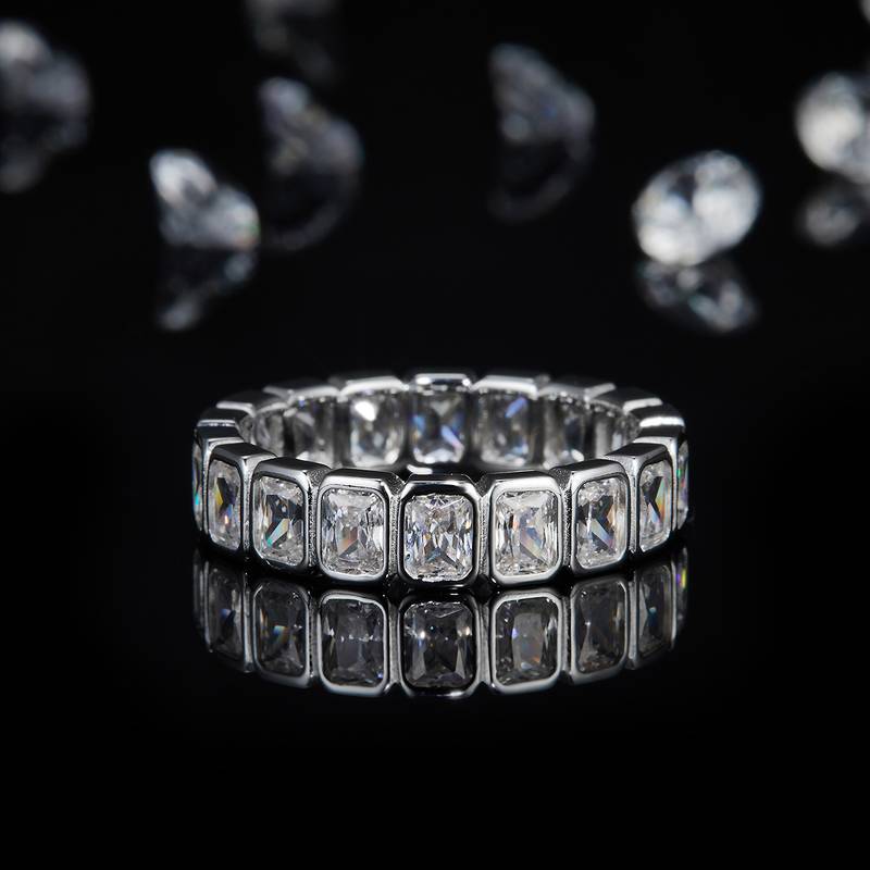 Affordable Luxury长方钻排戒S925银镀白金Women's Ring定制选款副石Moissanite5.1ct