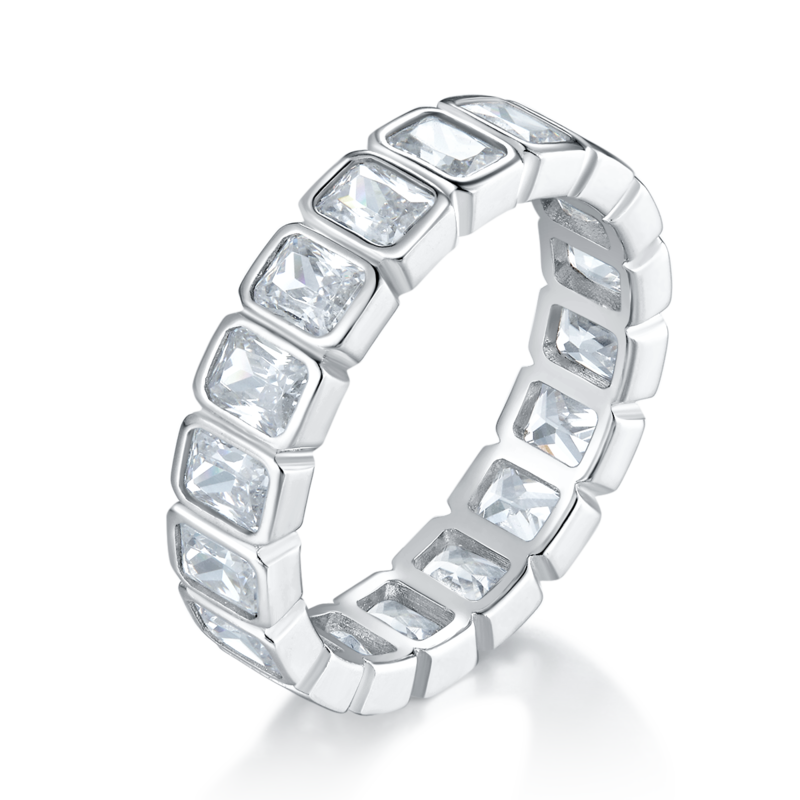 Affordable Luxury长方钻排戒S925银镀白金Women's Ring定制选款副石Moissanite5.1ct