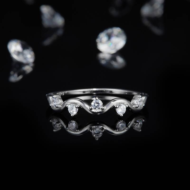 简约Women's RingS925银镀白金定制选款副石Moissanite0.15ct