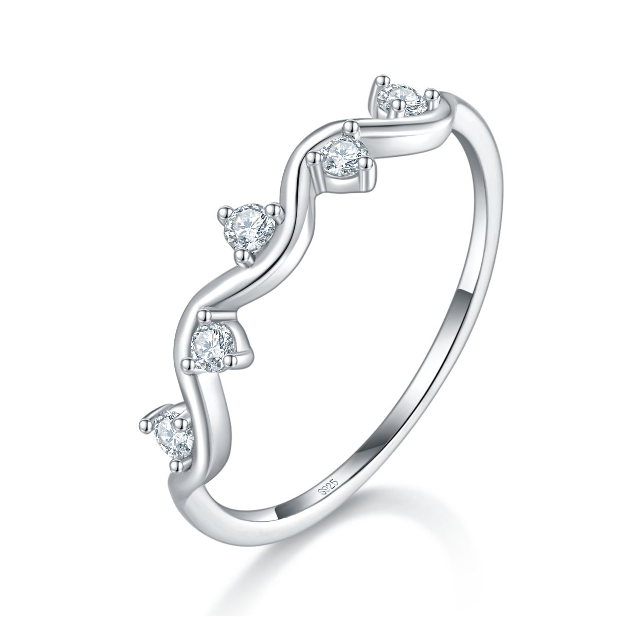 简约女戒S925银镀白金定制选款副石莫桑钻0.15ct